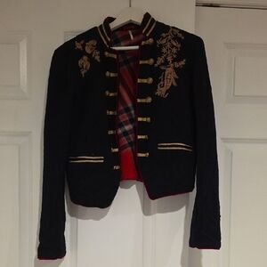 Free People Embroidered Black Jacket with Gold Accents